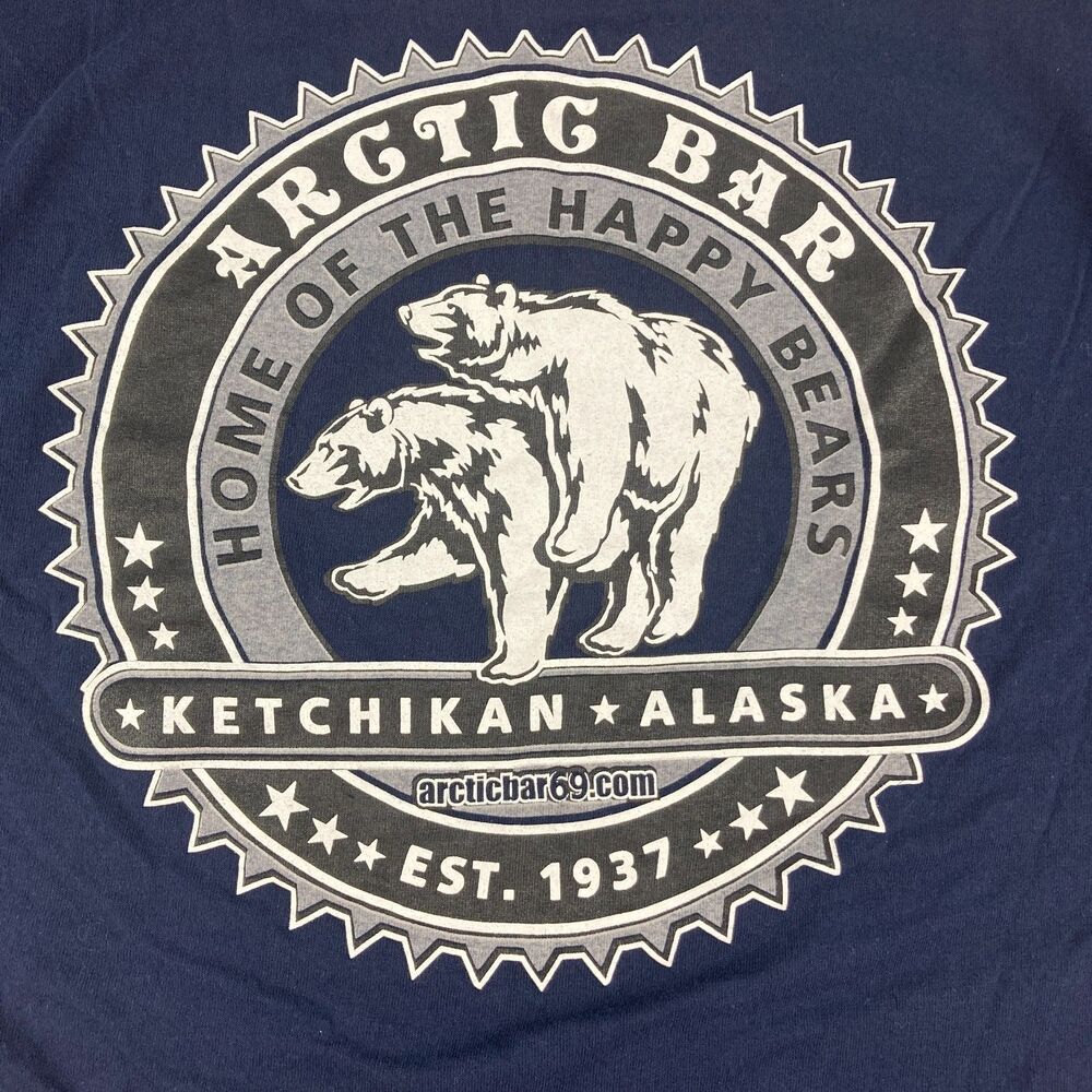 Arctic Bar Ketchikan Alaska T Shirt Mens L Happy Bears Funny Graphic Navy Tee